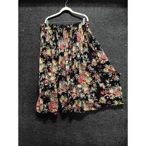 Vintage Backroad Blues Plus Navy Floral Crinkle Cotton Broomstick Skirt Size 26